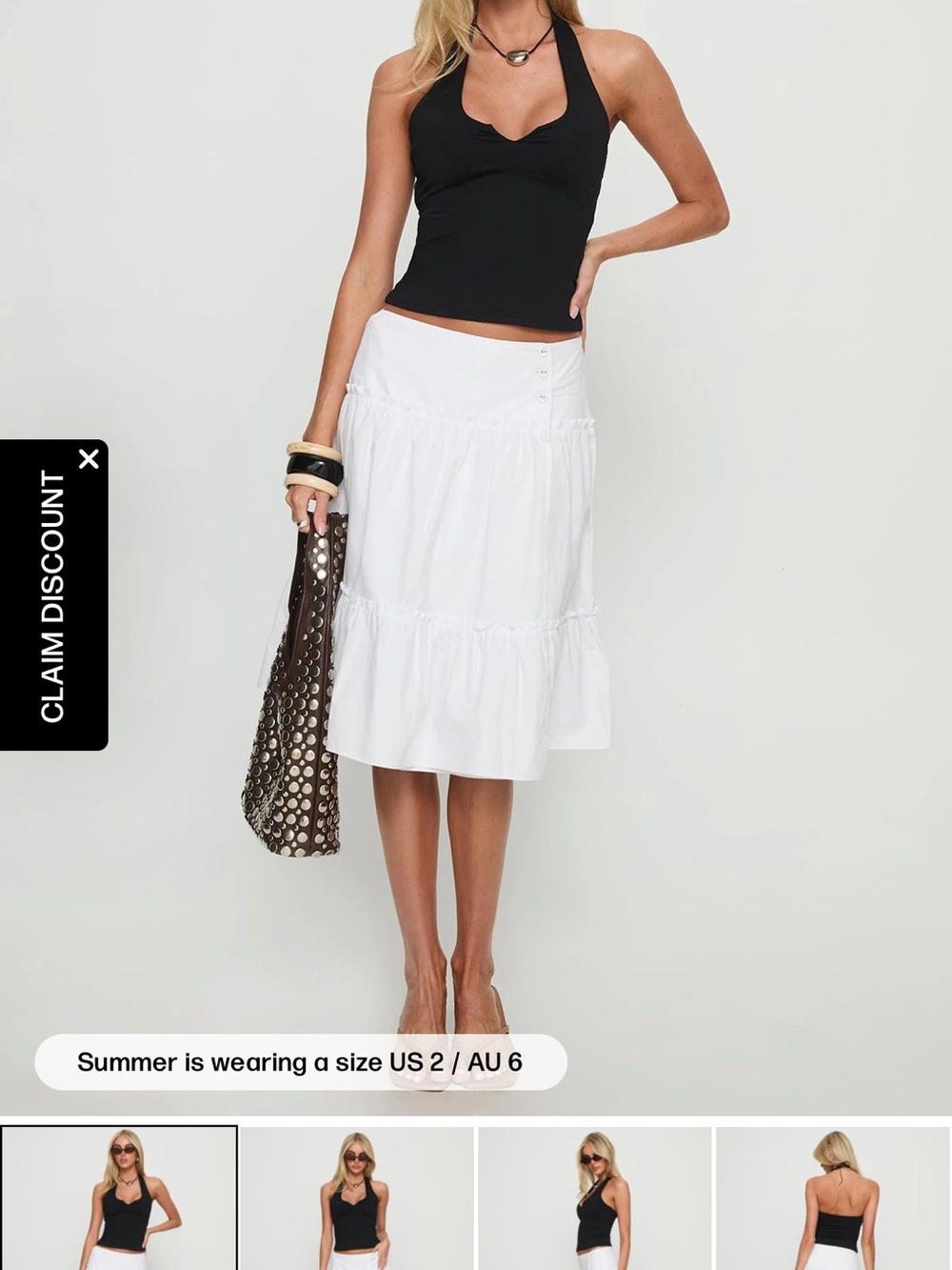 Princess Polly Cascades Low Rise Midi Skirt White
